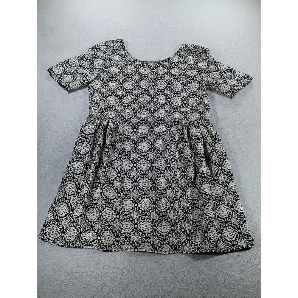 Montrau Women Fit and Flare Dress Black White M Damask Print Short Sleeve